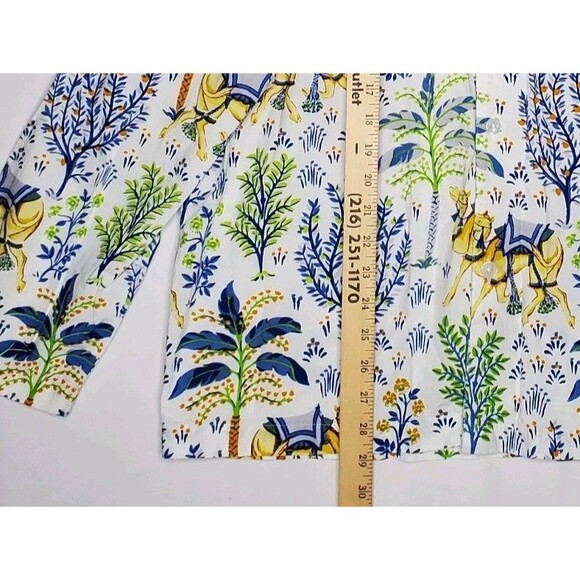 Print Fresh Button Pajama Shirt Women Medium Organic Cotton Camel Floral - Picture 8 of 12